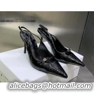 Good Quality Dior J'adior Slingback Medium Heel Pumps 7.5cm in Patent Leather Black 082545