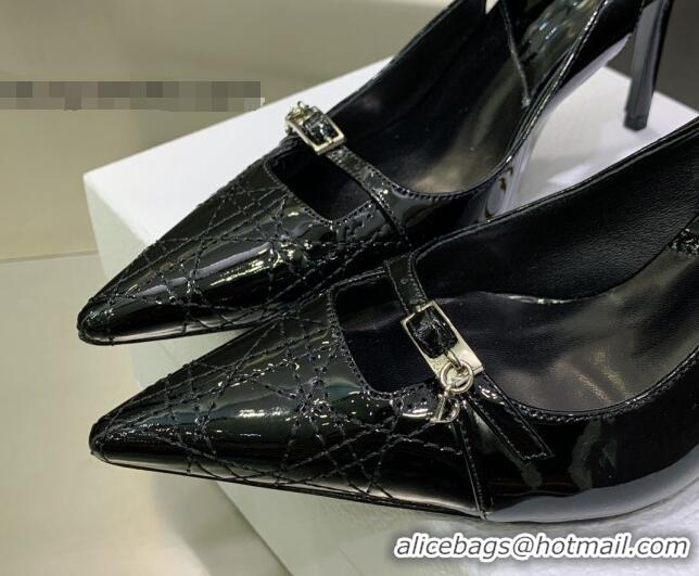 Good Quality Dior J'adior Slingback Medium Heel Pumps 7.5cm in Patent Leather Black 082545