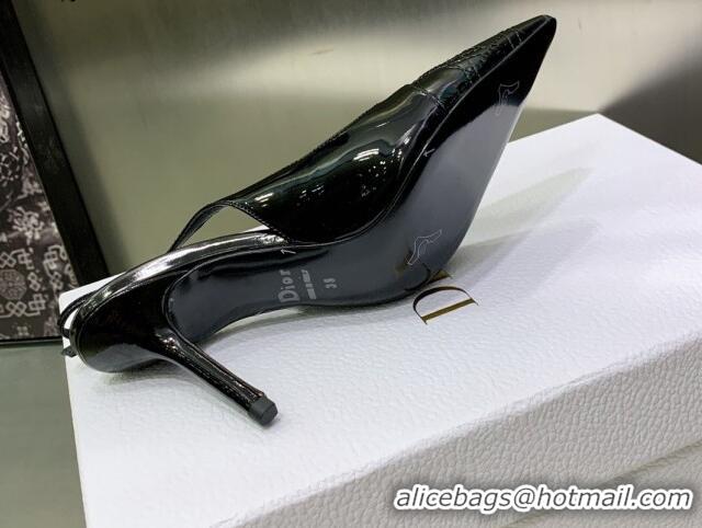 Good Quality Dior J'adior Slingback Medium Heel Pumps 7.5cm in Patent Leather Black 082545