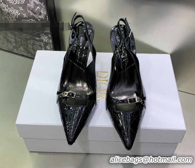 Good Quality Dior J'adior Slingback Medium Heel Pumps 7.5cm in Patent Leather Black 082545