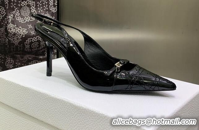 Good Quality Dior J'adior Slingback Medium Heel Pumps 7.5cm in Patent Leather Black 082545