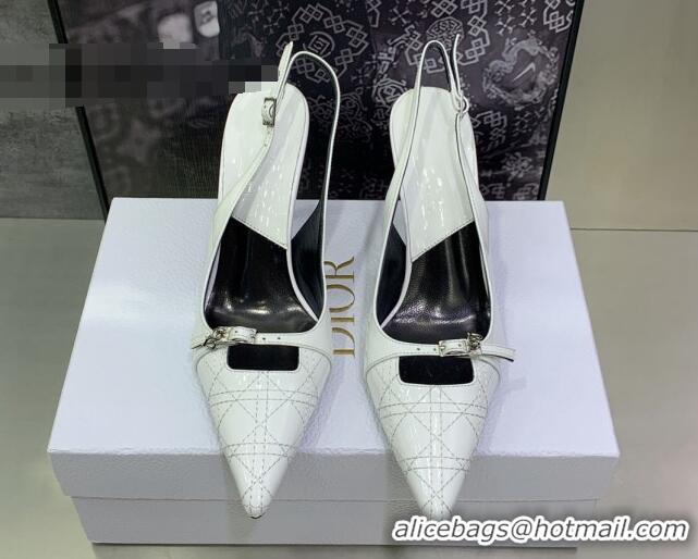 Leisure Dior J'adior Slingback Medium Heel Pumps 7.5cm in Patent Leather White 082546