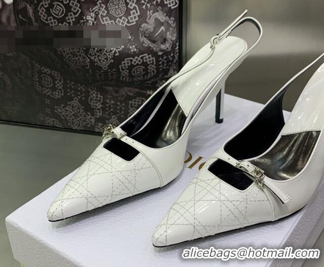 Leisure Dior J'adior Slingback Medium Heel Pumps 7.5cm in Patent Leather White 082546