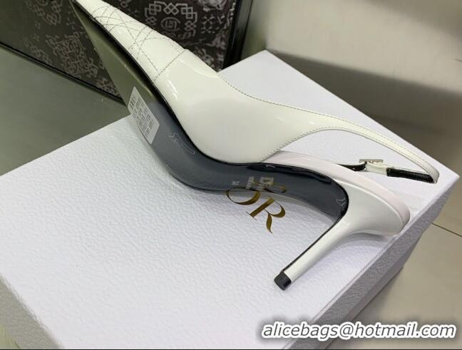 Leisure Dior J'adior Slingback Medium Heel Pumps 7.5cm in Patent Leather White 082546