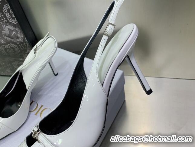 Leisure Dior J'adior Slingback Medium Heel Pumps 7.5cm in Patent Leather White 082546