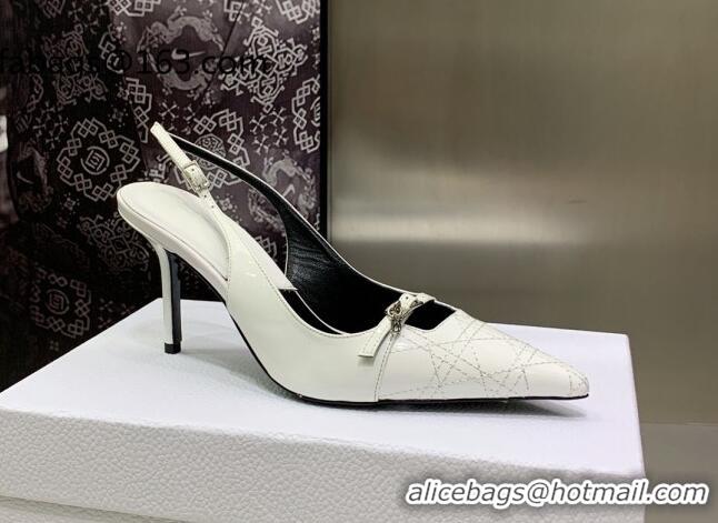 Leisure Dior J'adior Slingback Medium Heel Pumps 7.5cm in Patent Leather White 082546