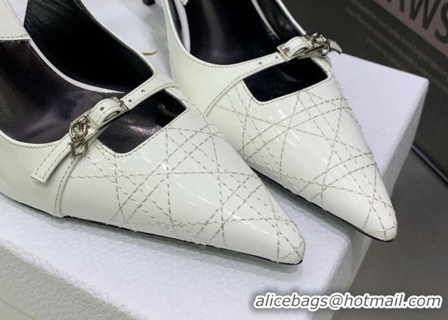 Leisure Dior J'adior Slingback Medium Heel Pumps 7.5cm in Patent Leather White 082546