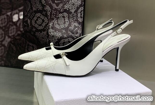 Leisure Dior J'adior Slingback Medium Heel Pumps 7.5cm in Patent Leather White 082546