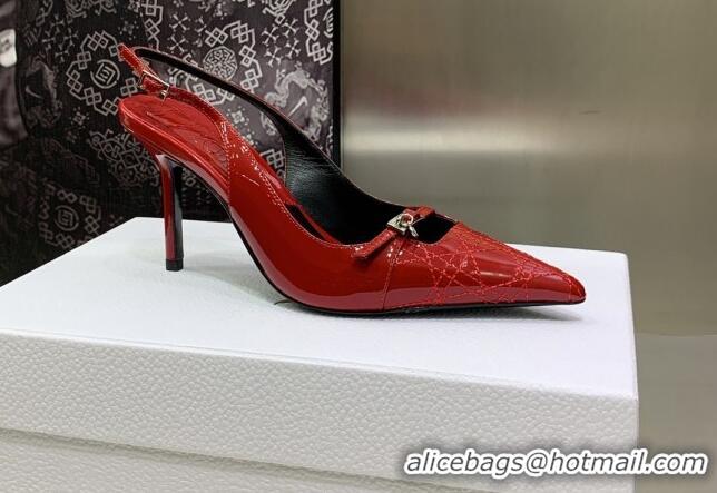 Grade Quality Dior J'adior Slingback Medium Heel Pumps 7.5cm in Patent Leather Red 082547