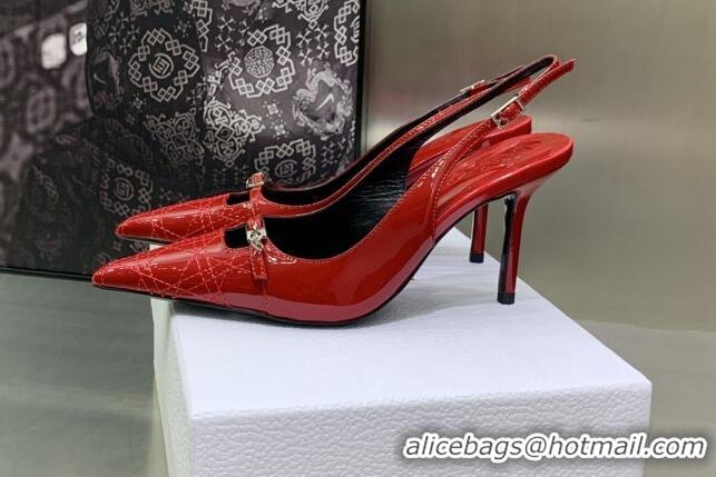 Grade Quality Dior J'adior Slingback Medium Heel Pumps 7.5cm in Patent Leather Red 082547