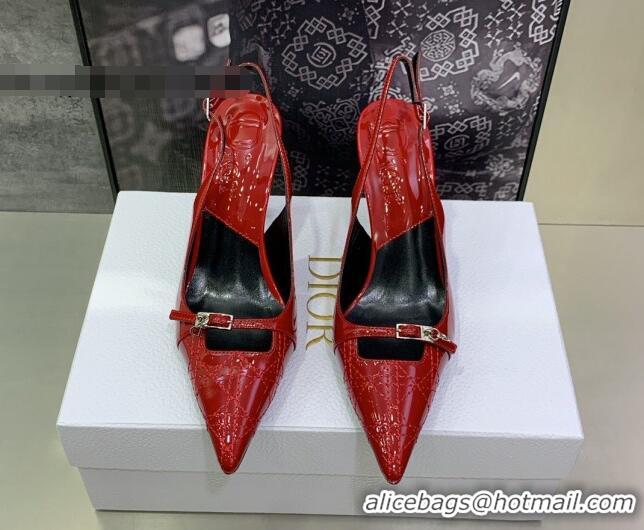 Grade Quality Dior J'adior Slingback Medium Heel Pumps 7.5cm in Patent Leather Red 082547