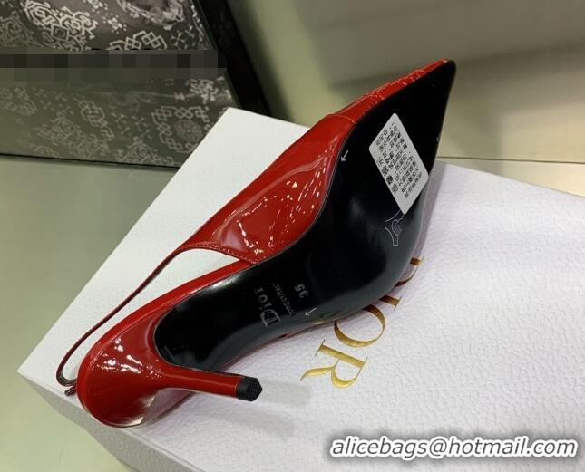 Grade Quality Dior J'adior Slingback Medium Heel Pumps 7.5cm in Patent Leather Red 082547