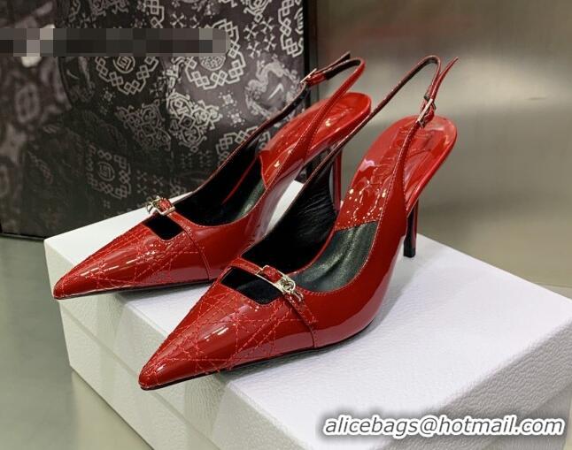 Grade Quality Dior J'adior Slingback Medium Heel Pumps 7.5cm in Patent Leather Red 082547