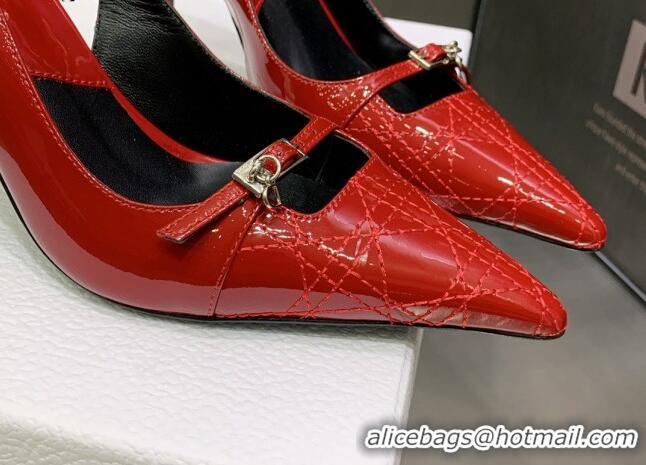 Grade Quality Dior J'adior Slingback Medium Heel Pumps 7.5cm in Patent Leather Red 082547