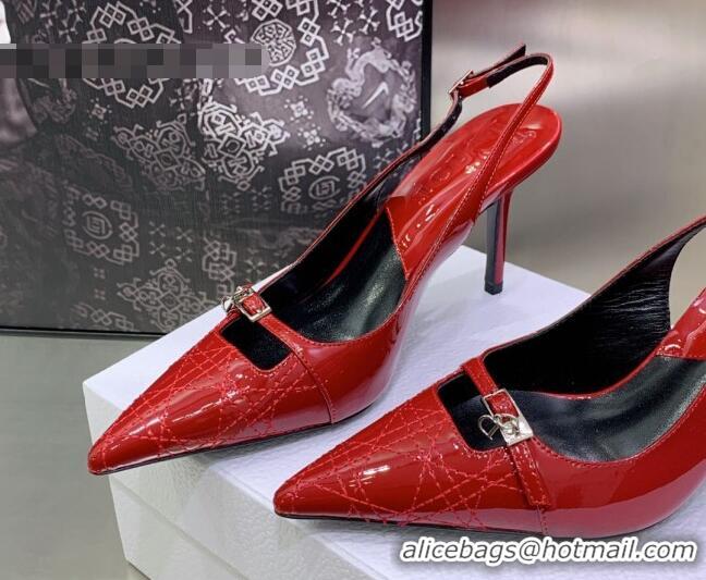 Grade Quality Dior J'adior Slingback Medium Heel Pumps 7.5cm in Patent Leather Red 082547