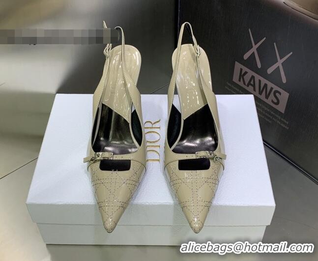 Durable Dior J'adior Slingback Medium Heel Pumps 7.5cm in Patent Leather Beige 082548