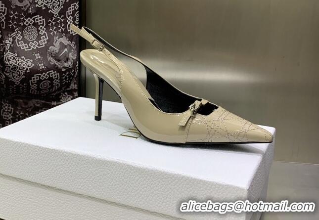 Durable Dior J'adior Slingback Medium Heel Pumps 7.5cm in Patent Leather Beige 082548