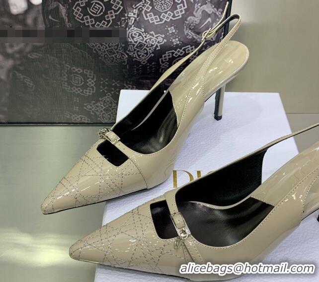 Durable Dior J'adior Slingback Medium Heel Pumps 7.5cm in Patent Leather Beige 082548