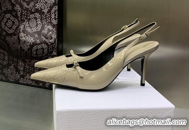 Durable Dior J'adior Slingback Medium Heel Pumps 7.5cm in Patent Leather Beige 082548