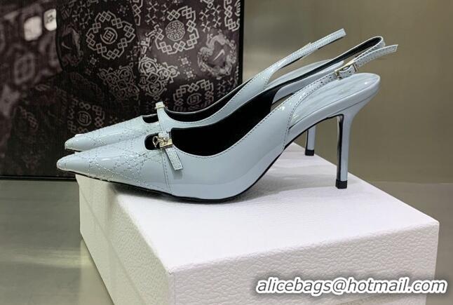 Purchase Dior J'adior Slingback Medium Heel Pumps 7.5cm in Patent Leather Light Blue 082549