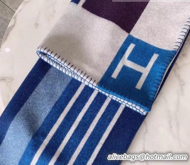 Well Crafted Hermes Avalon Throw Wool Cashmere Blanket 140x170cm 0923 Blue 2022