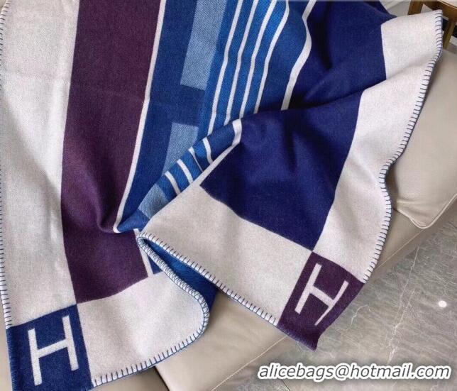 Well Crafted Hermes Avalon Throw Wool Cashmere Blanket 140x170cm 0923 Blue 2022