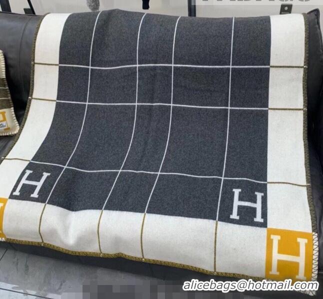 Top Design Hermes Avalon Throw Wool Cashmere Blanket 135x165cm 0923 Green/Yellow 2022