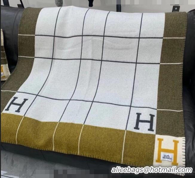 Top Design Hermes Avalon Throw Wool Cashmere Blanket 135x165cm 0923 Green/Yellow 2022