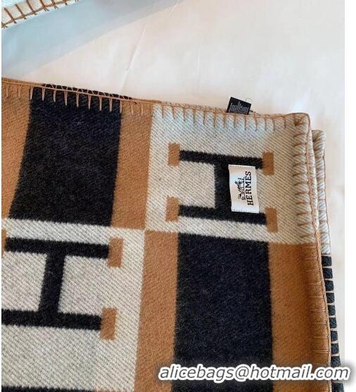 Top Quality Hermes Avalon Throw Wool Cashmere Blanket 135x170cm 0923 Brown/Black 2022