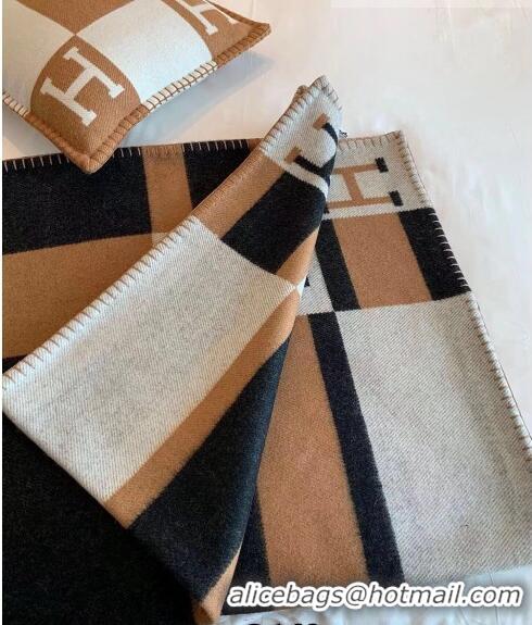 Top Quality Hermes Avalon Throw Wool Cashmere Blanket 135x170cm 0923 Brown/Black 2022