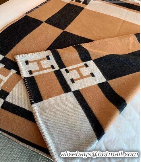 Top Quality Hermes Avalon Throw Wool Cashmere Blanket 135x170cm 0923 Brown/Black 2022