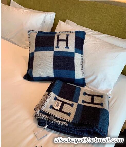 Famous Brand Hermes Avalon Throw Wool Cashmere Blanket 135x170cm 0923 Blue/Black 2022