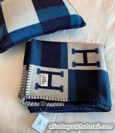 Famous Brand Hermes Avalon Throw Wool Cashmere Blanket 135x170cm 0923 Blue/Black 2022