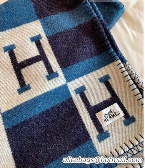 Famous Brand Hermes Avalon Throw Wool Cashmere Blanket 135x170cm 0923 Blue/Black 2022