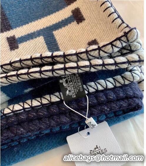 Famous Brand Hermes Avalon Throw Wool Cashmere Blanket 135x170cm 0923 Blue/Black 2022