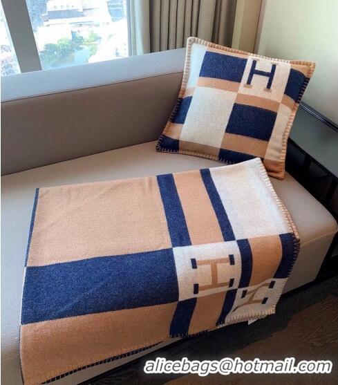 Good Product Hermes Avalon Throw Wool Cashmere Blanket 135x170cm 0923 Brown/Blue 2022