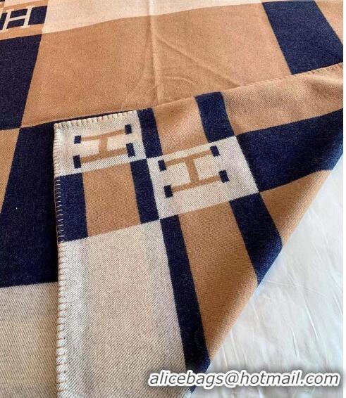 Good Product Hermes Avalon Throw Wool Cashmere Blanket 135x170cm 0923 Brown/Blue 2022