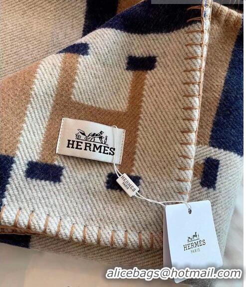 Good Product Hermes Avalon Throw Wool Cashmere Blanket 135x170cm 0923 Brown/Blue 2022