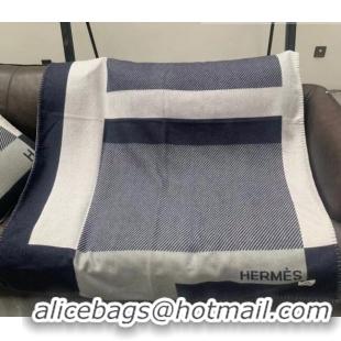 Promotional Hermes H Riviera Wool Cashmere Blanket 140x200cm 0923 Marine Blue 2022