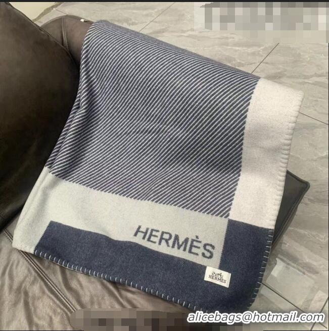 Promotional Hermes H Riviera Wool Cashmere Blanket 140x200cm 0923 Marine Blue 2022