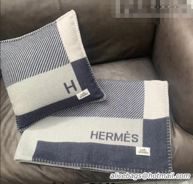 Promotional Hermes H Riviera Wool Cashmere Blanket 140x200cm 0923 Marine Blue 2022