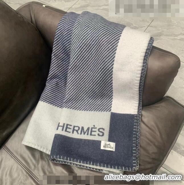 Promotional Hermes H Riviera Wool Cashmere Blanket 140x200cm 0923 Marine Blue 2022