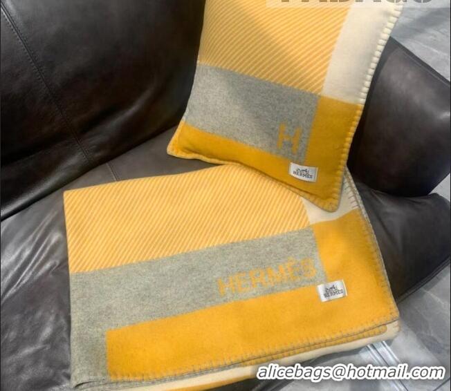 Good Taste Hermes H Riviera Wool Cashmere Blanket 140x200cm 0923 Yellow 2022