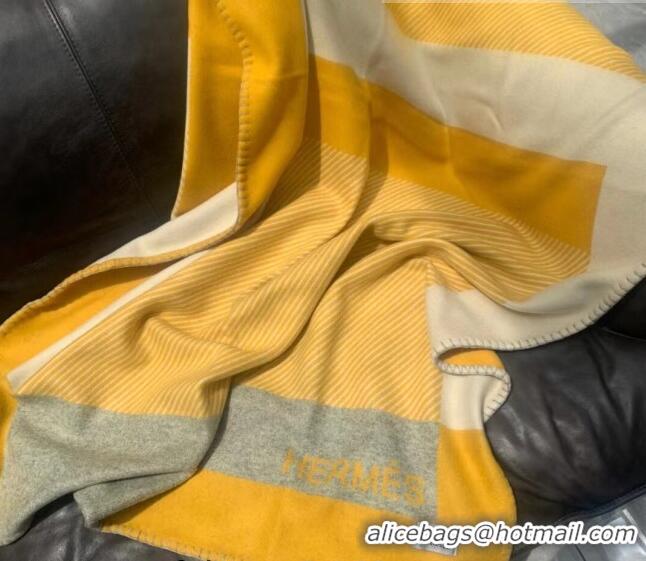 Good Taste Hermes H Riviera Wool Cashmere Blanket 140x200cm 0923 Yellow 2022