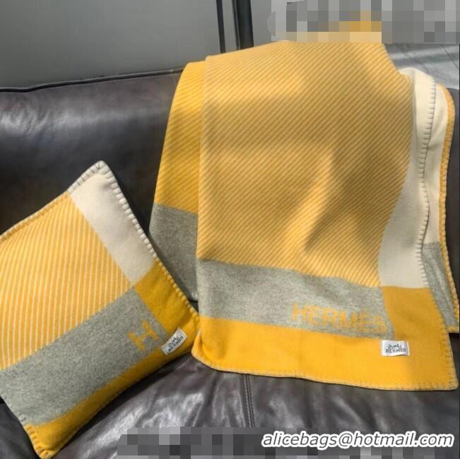 Good Taste Hermes H Riviera Wool Cashmere Blanket 140x200cm 0923 Yellow 2022