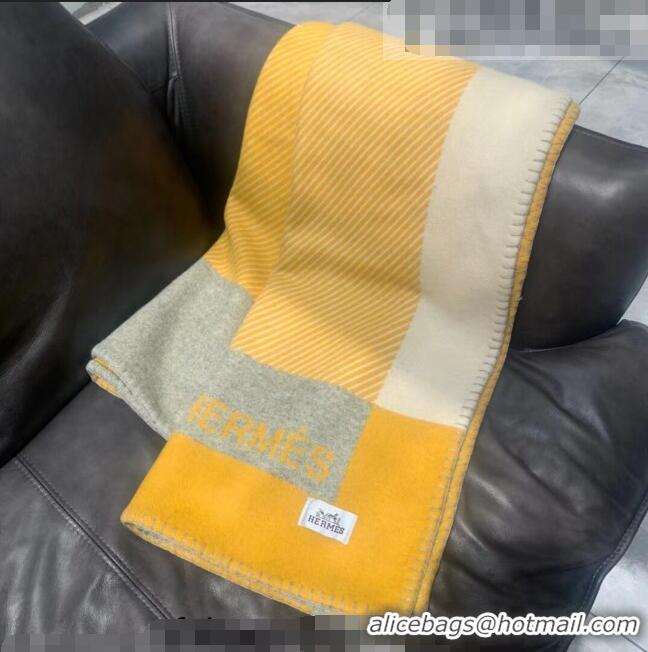 Good Taste Hermes H Riviera Wool Cashmere Blanket 140x200cm 0923 Yellow 2022