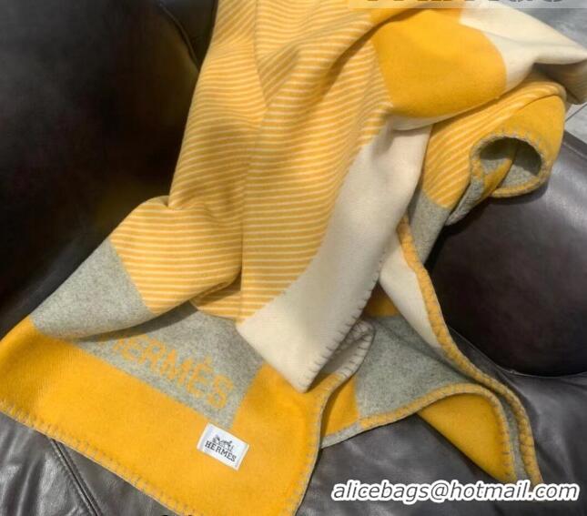 Good Taste Hermes H Riviera Wool Cashmere Blanket 140x200cm 0923 Yellow 2022