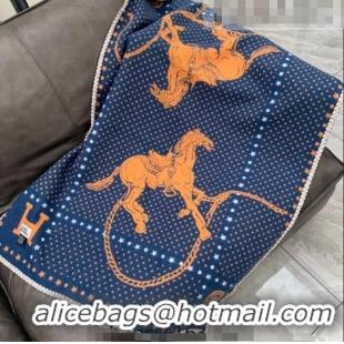 Good Taste Hermes Western and Company Wool Cashmere Baby Blanket 140x100cm H2316 Blue 2022