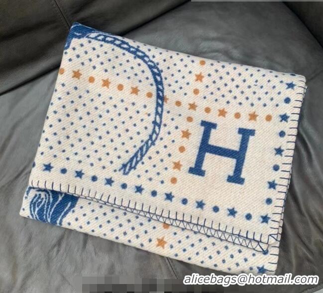 Good Taste Hermes Western and Company Wool Cashmere Baby Blanket 140x100cm H2316 Blue 2022