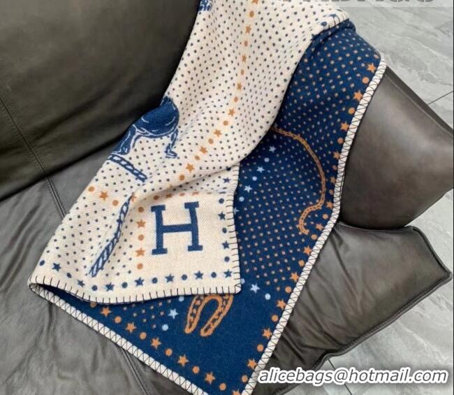 Good Taste Hermes Western and Company Wool Cashmere Baby Blanket 140x100cm H2316 Blue 2022